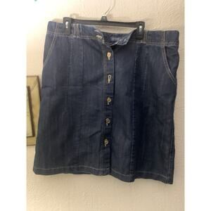 Women's Size 16 Blue Jean Denim Button Zip Front Skirt By IZOD Casual Preppy